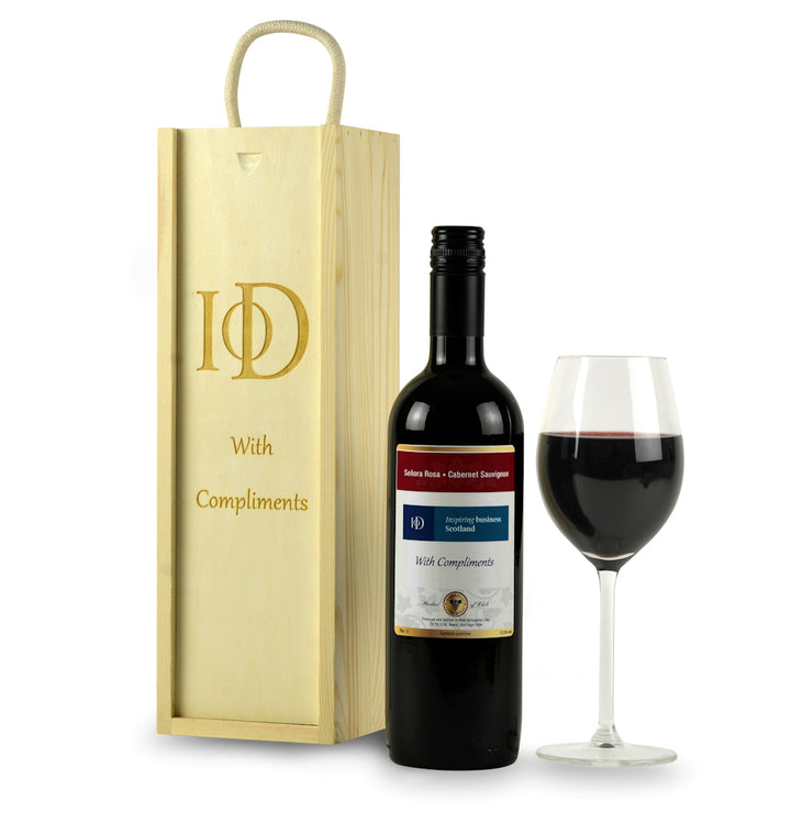 Personalised Red Wine and Engraved Wooden Gift Box