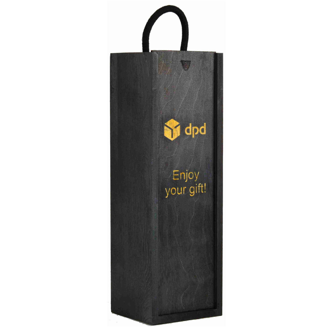 Black Wooden Gift Box for 1 Bottle with engraved message